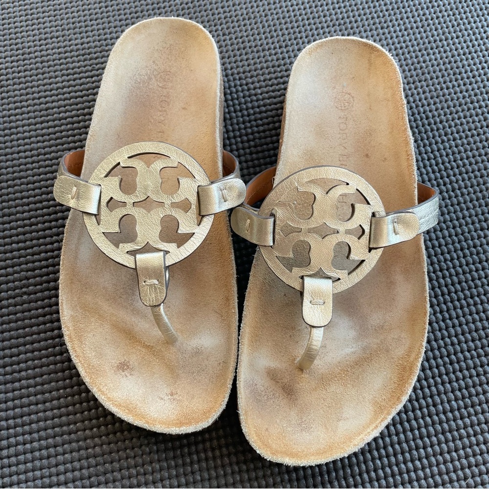 Tory Burch Metallic Slide Sandals - Picture 2 of 6